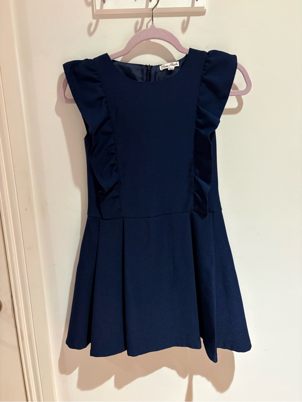 Classic Navy Ruffle-Shoulder Midi Dress